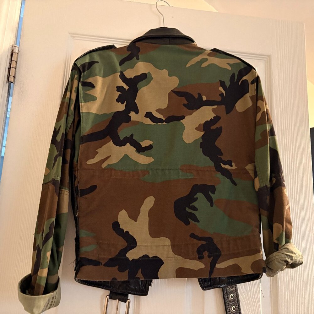 Upcycled DIY Handmade Authentic Motorcycle Jacket Real Leather Camo - Picture 3 of 3